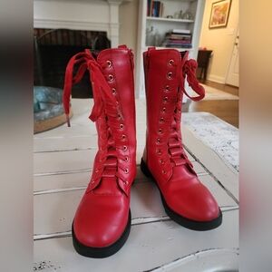 Red Lace-Up Girl's Boots